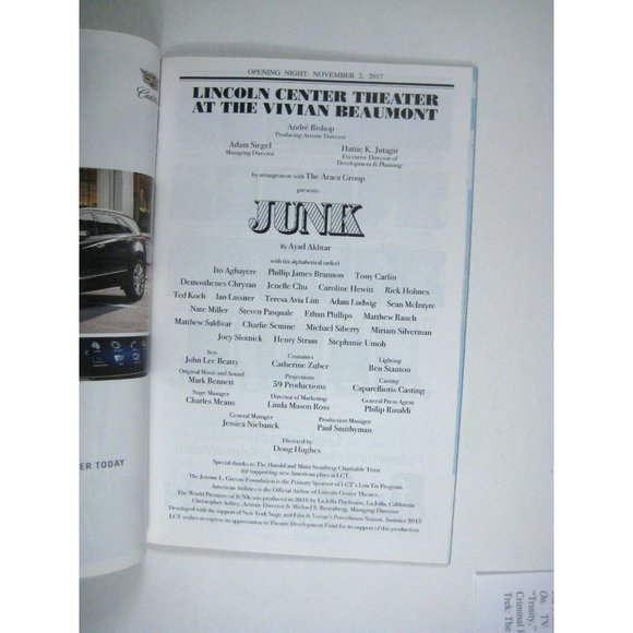 Junk Playbill Opening Night November 2017 Stephen Pasquale Stephanie Umoh NYC - Picture 3 of 8